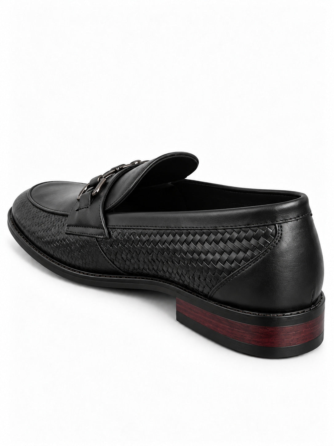 Black Woven-Effect Horsebit Loafers