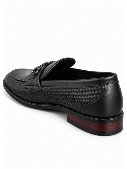 Black Woven-Effect Horsebit Loafers