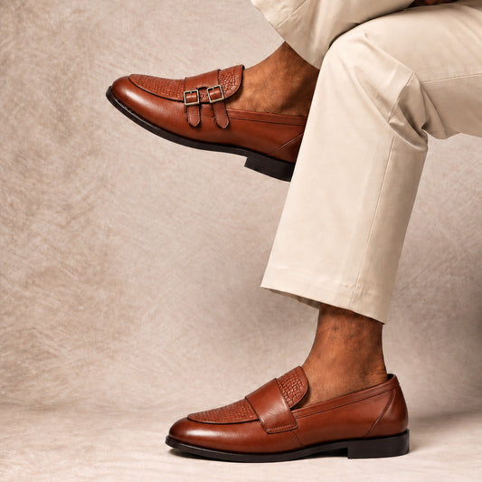 Textured Leather Double Monk Straps