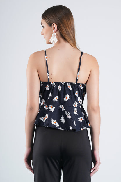 Printed Front Tie Detail Top With Strap