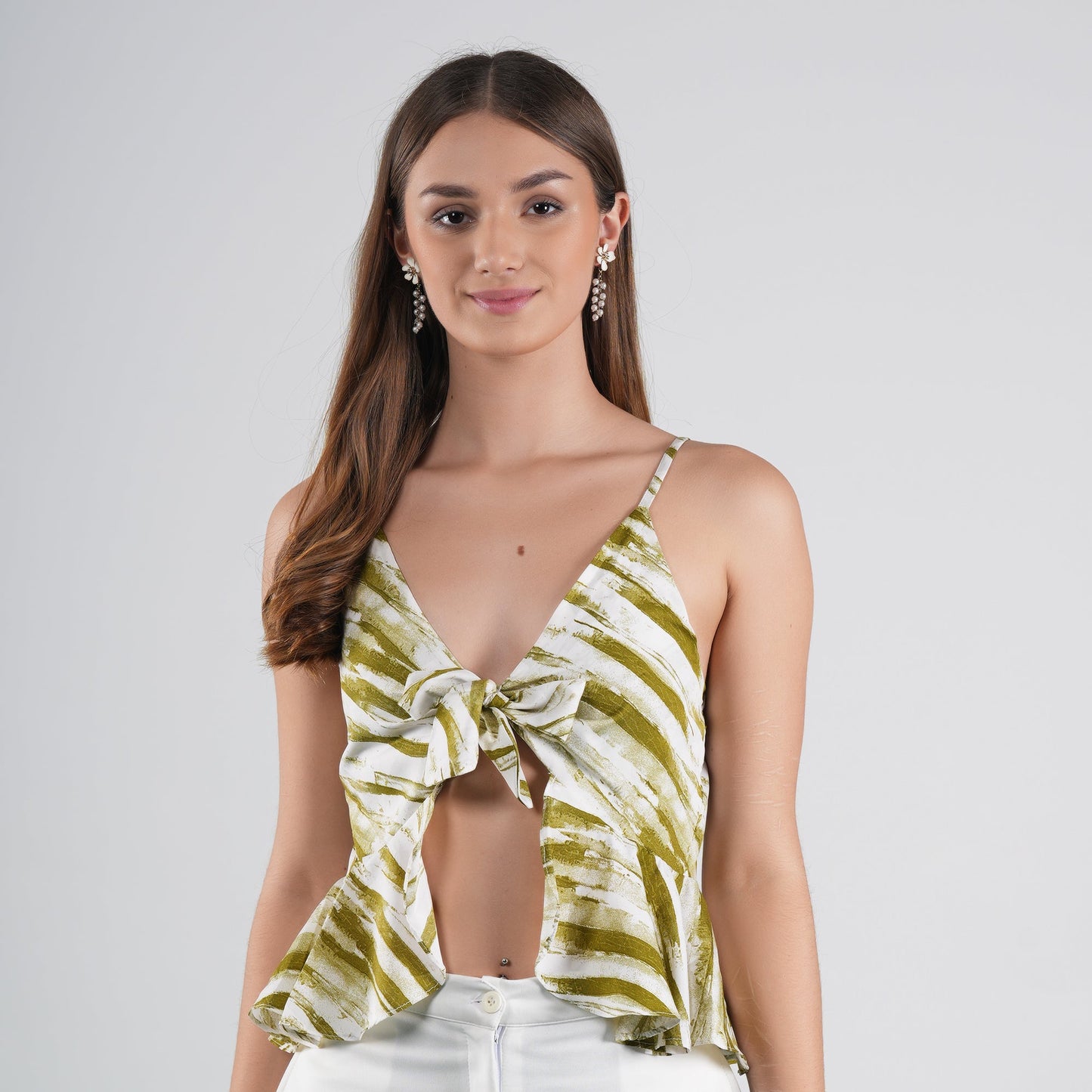 Printed Front Tie Detail Top With Strap