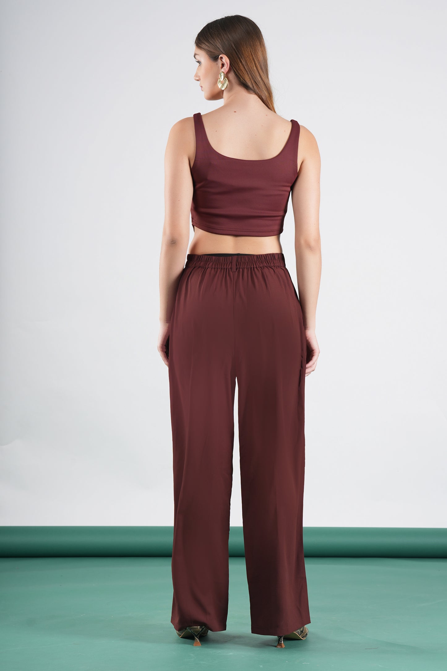 Brown High Waist Long Wide Leg Pleated Pants