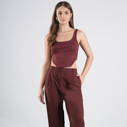 Brown High Waist Long Wide Leg Pleated Pants