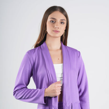 Purple Shawl Collar Jacket With Pocket & Skirt Set