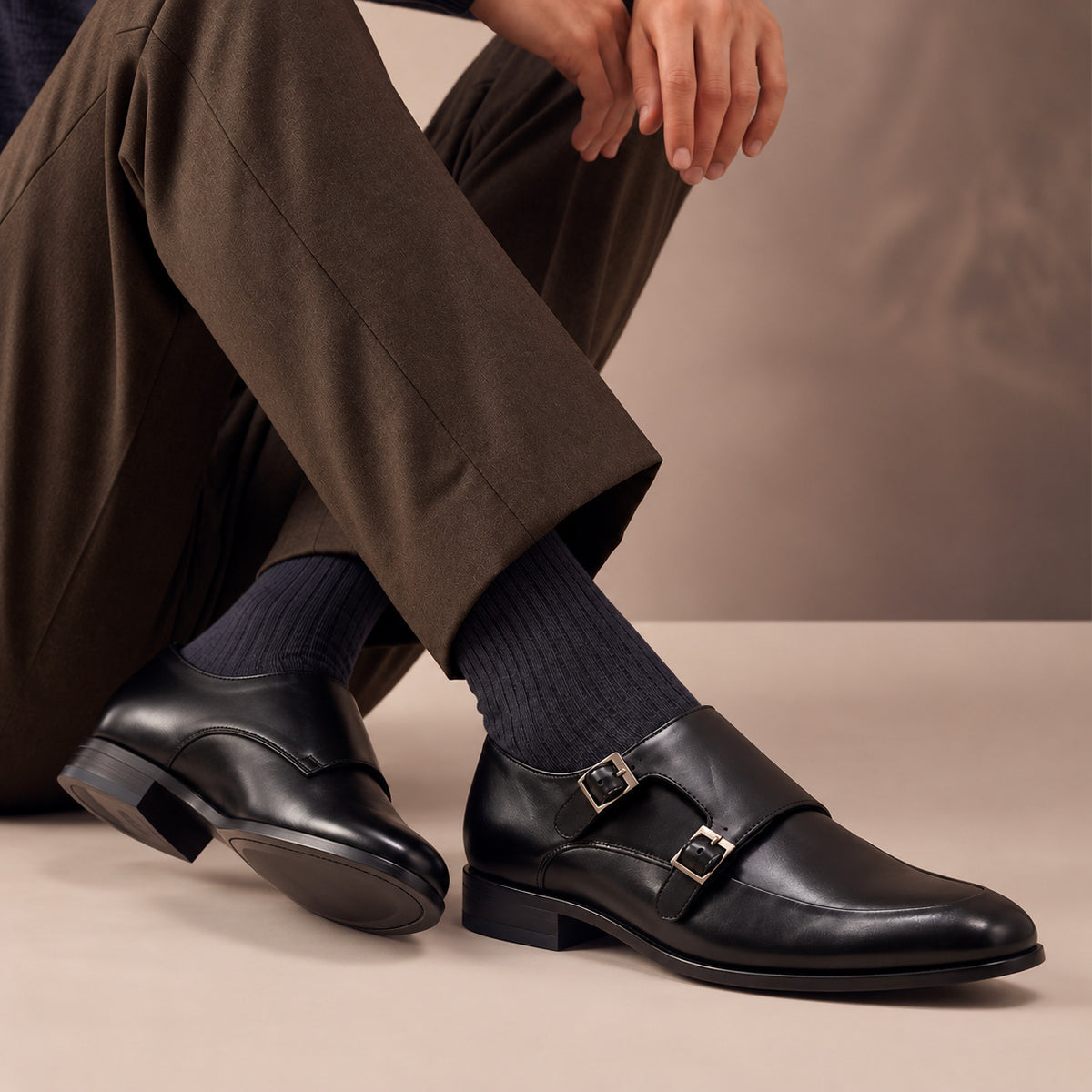 Textured Double Monk Strap Apron-Toe