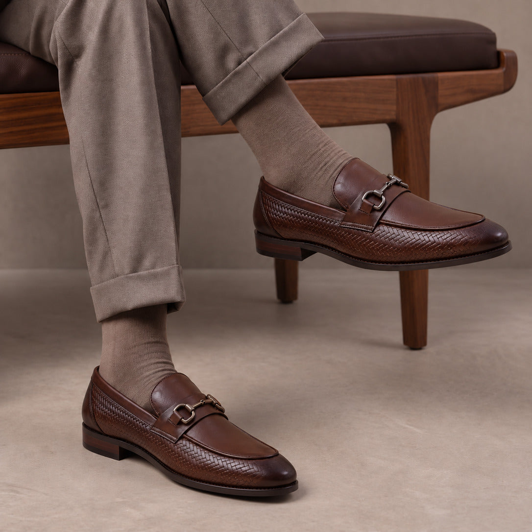 Black Woven-Effect Horsebit Loafers