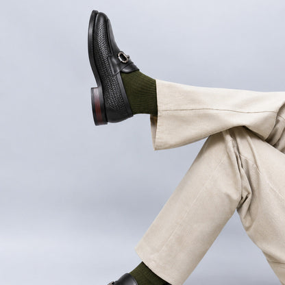 Black Woven-Effect Horsebit Loafers